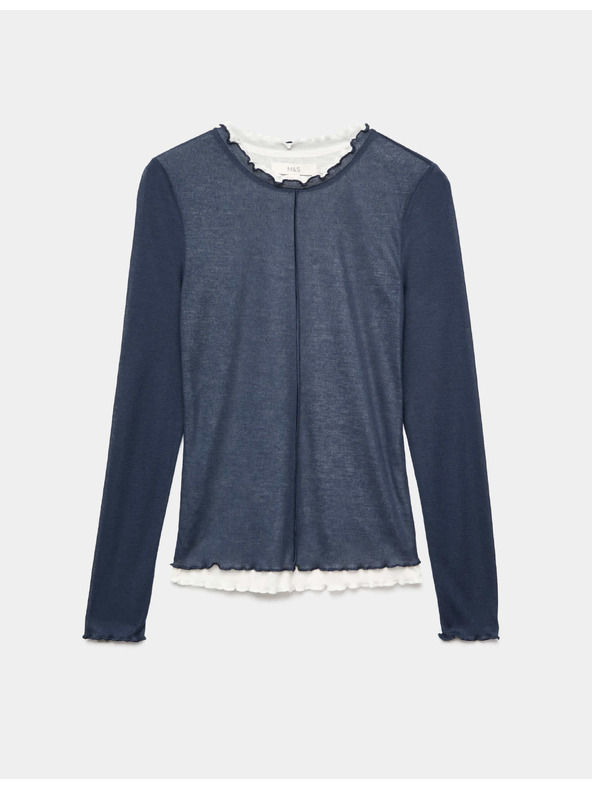 Marks & Spencer Двуслоен топ със волан подплата Marks & Spencer морско синя