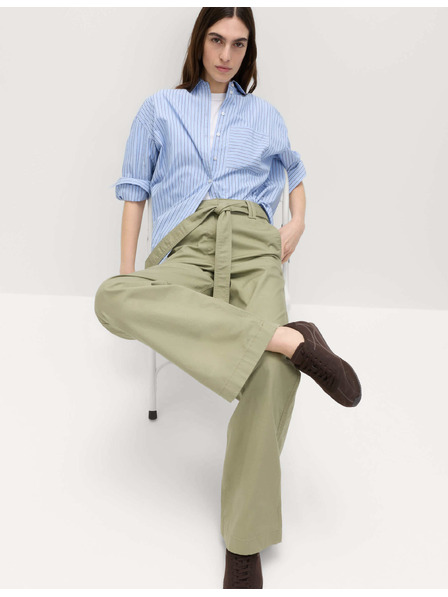 Marks & Spencer Панталони с прави крака и колан от чист памук Marks & Spencer зелена