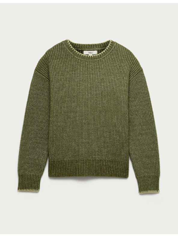 Marks & Spencer Пуловер от мека прежда с кръгло деколте и връзване Marks & Spencer зелено