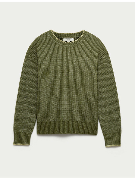 Marks & Spencer Пуловер от мека прежда с кръгло деколте и връзване Marks & Spencer зелено