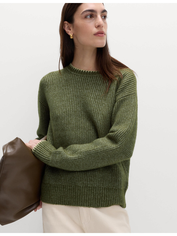 Marks & Spencer Пуловер от мека прежда с кръгло деколте и връзване Marks & Spencer зелено