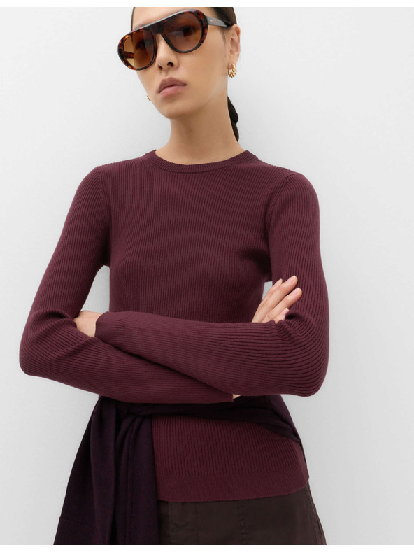 Marks & Spencer Прилепнат мощен пулувър с кръгло деколте Marks & Spencer червена