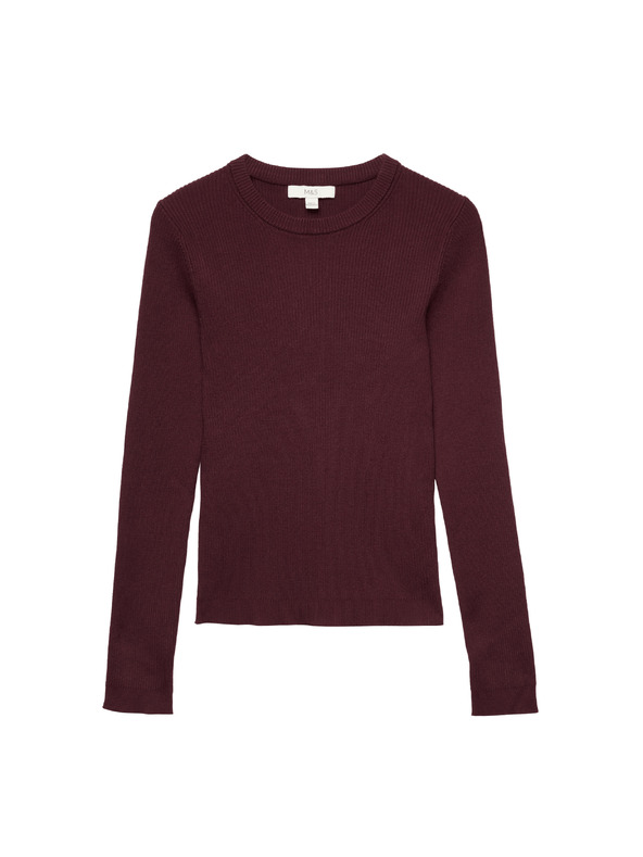 Marks & Spencer Прилепнат мощен пулувър с кръгло деколте Marks & Spencer червена