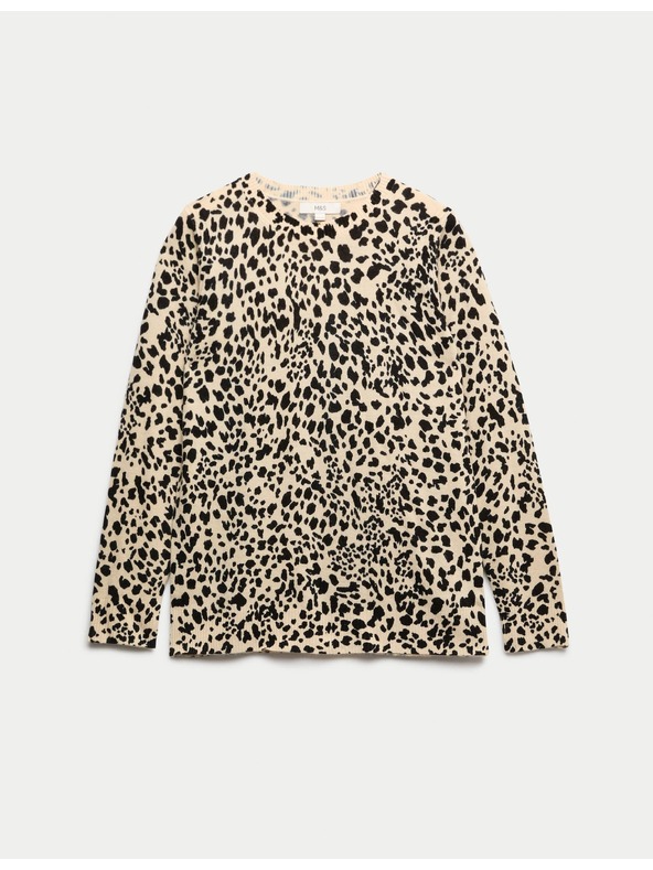 Marks & Spencer Извънредно мек пулувър с кръгло деколте със животински принт Marks & Spencer черна