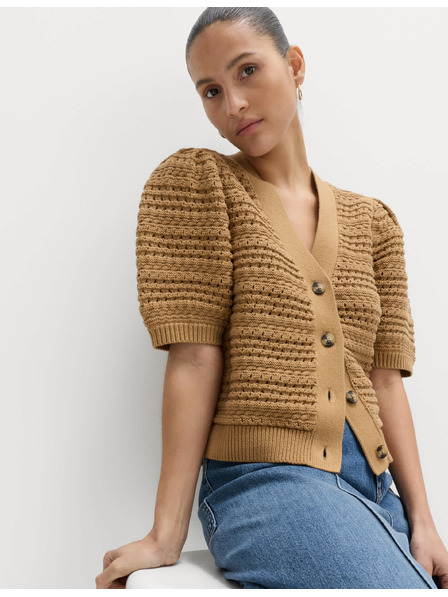 Marks & Spencer Скъсен кардиган от чист памук със събрани ръкави Marks & Spencer кафяво