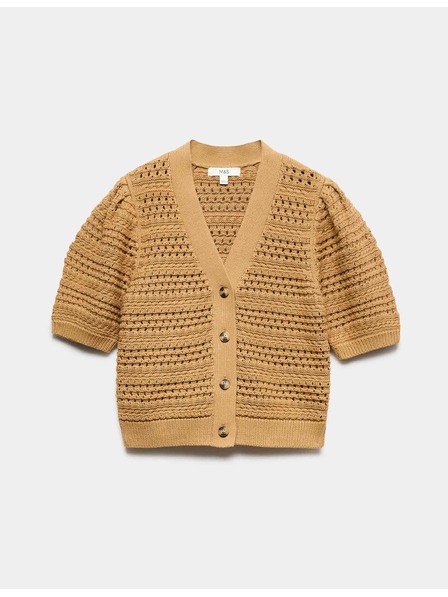 Marks & Spencer Скъсен кардиган от чист памук със събрани ръкави Marks & Spencer кафяво