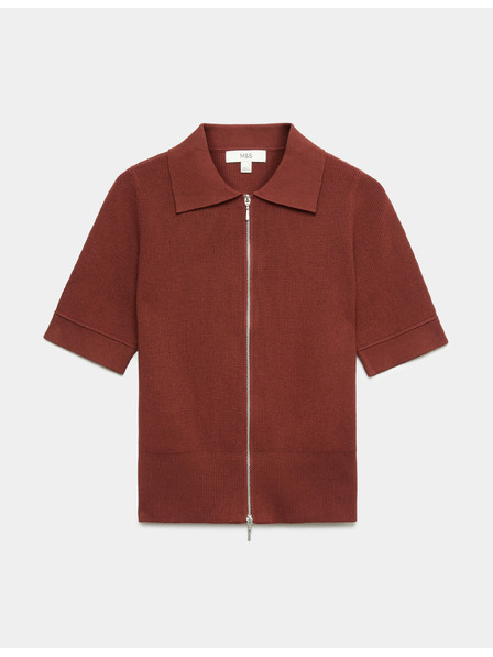 Marks & Spencer Кардиган с яка, цип затвор и тесен крой Marks & Spencer кафяво