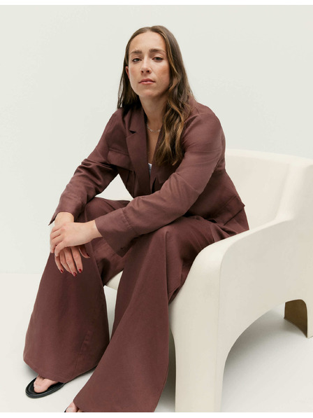 Marks & Spencer Дълъг функционален блейзър с колан и лен Marks & Spencer кафяво