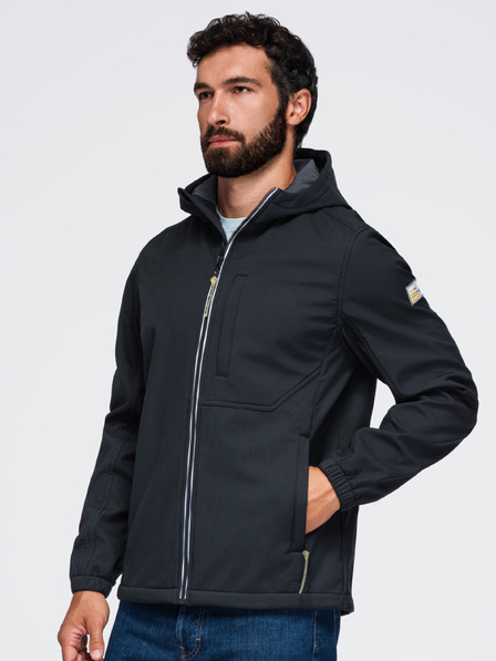Ombre Clothing Мъжко яке SOFTSHELL с вълнен подплат и качулка – черно V2 OM-JANP-0292 Ombre Clothing