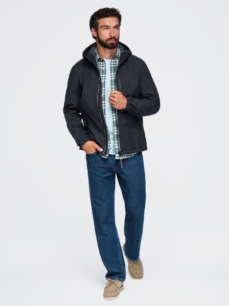 Ombre Clothing Мъжко яке SOFTSHELL с вълнен подплат и качулка – черно V2 OM-JANP-0292 Ombre Clothing