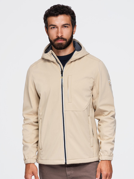 Ombre Clothing Мъжко яке SOFTSHELL с вълнен подплат и качулка – пясъчно V4 OM-JANP-0292 Ombre Clothing