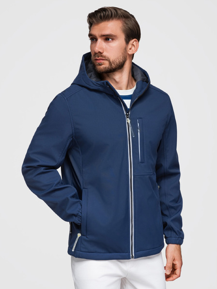Ombre Clothing Мъжко яке SOFTSHELL с вълнен подплат и качулка – тъмно синьо V5 OM-JANP-0292 Ombre Clothing