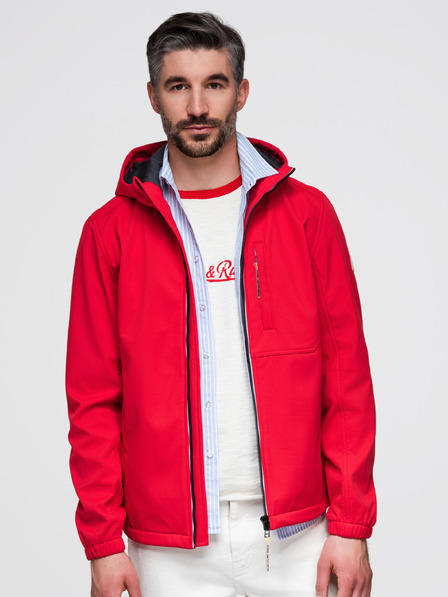Ombre Clothing Мъжко яке SOFTSHELL с вълнен подплат и качулка – червено V6 OM-JANP-0292 Ombre Clothing
