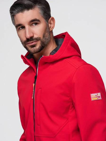 Ombre Clothing Мъжко яке SOFTSHELL с вълнен подплат и качулка – червено V6 OM-JANP-0292 Ombre Clothing
