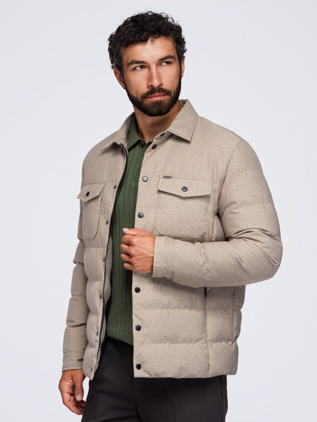 Ombre Clothing Мъжко ватирано риза яке с класически яка – черно V1 OM-JALP-0256 Ombre Clothing