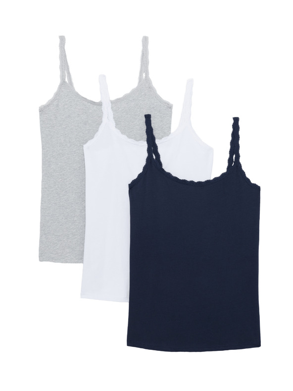 Marks & Spencer Тилко с дантелена finishing и висок дял памук, 3 бр. Marks & Spencer морско синьо