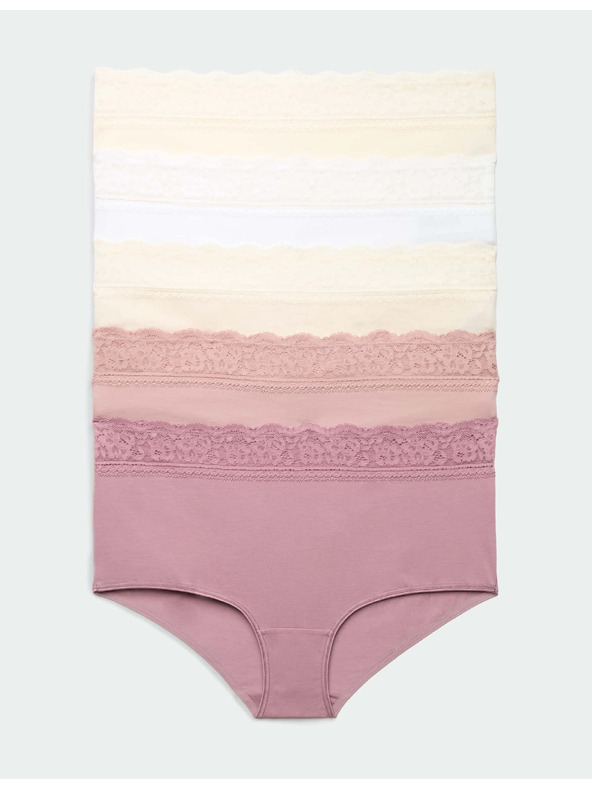 Marks & Spencer Дантелени миди бикини от памук с lycra, 5 бр. в опаковка Marks & Spencer розова