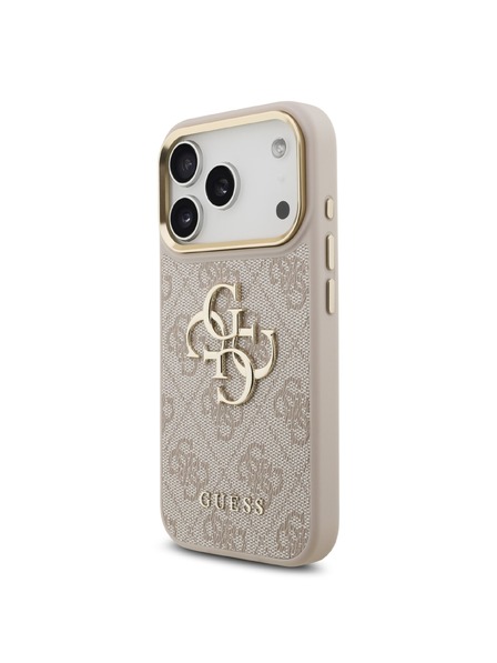 Guess Guess PU Leather 4G Metal Logo Gold Frame Заден калъф за iPhone 18 Pro Pink