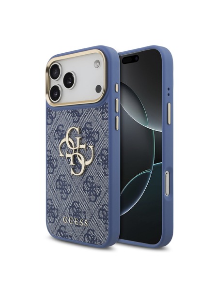 Guess Guess PU Leather 4G Metal Logo Gold Frame Задна корица за iPhone 18 Pro Max Blue