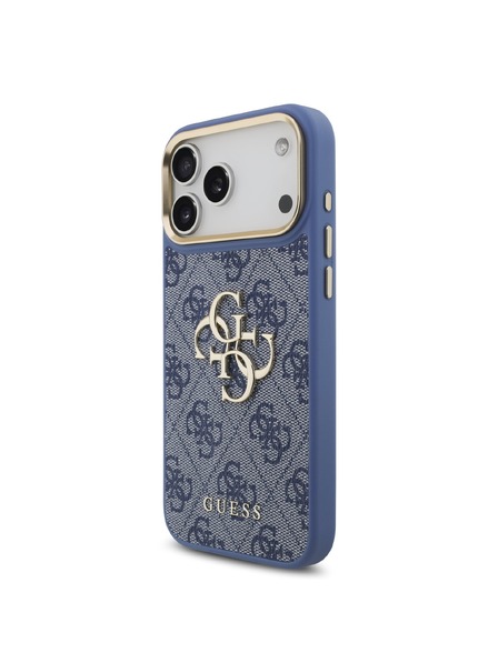 Guess Guess PU Leather 4G Metal Logo Gold Frame Задна корица за iPhone 18 Pro Max Blue