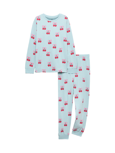 Marks & Spencer Пижама с висок памук и печат вишни (12 месеца – 16 години) Marks & Spencer синя