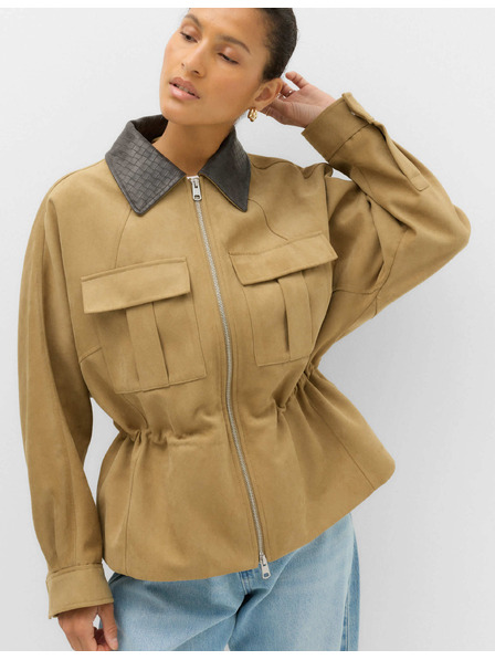 Marks & Spencer Кожено (набръчкано) функционално яке с яка и волан peplum Marks & Spencer кафяво