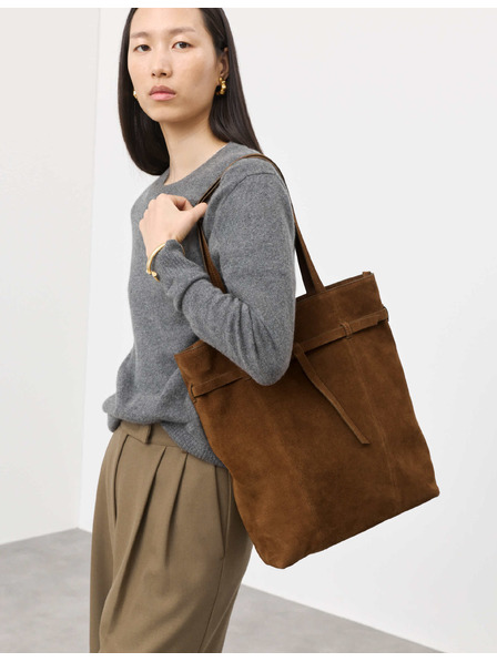 Marks & Spencer Велурена чанта tote с дръжка Marks & Spencer кафява