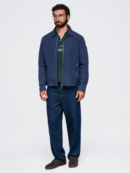 Ombre Clothing Мъжко лека преходна якета със цип и класически яка – тъмносиня V1 OM-JANP-0224 Ombre Clothing