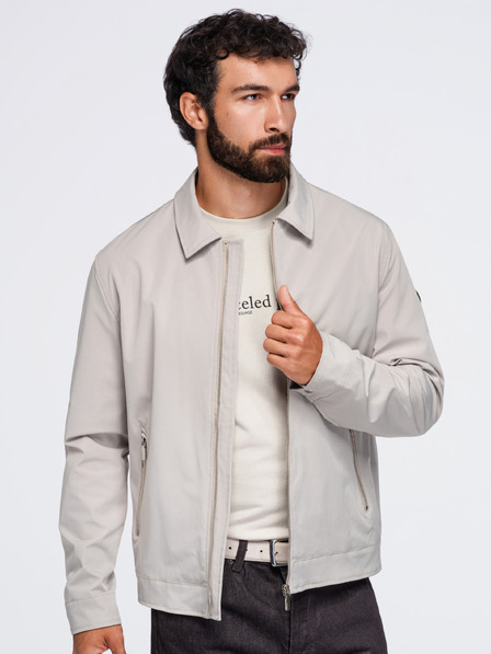 Ombre Clothing Мъжко лека преходна якета със цип и класически яка – сиво-бежова V2 OM-JANP-0224 Ombre Clothing