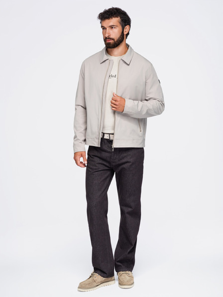 Ombre Clothing Мъжко лека преходна якета със цип и класически яка – сиво-бежова V2 OM-JANP-0224 Ombre Clothing