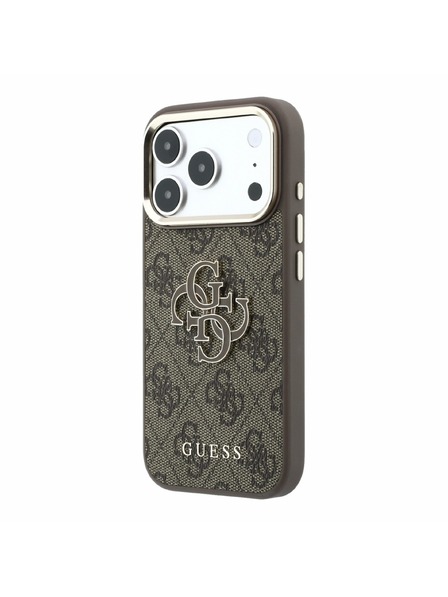Guess Guess PU 4G Resin Metal Logo Заден калъф за iPhone 18 Pro Brown