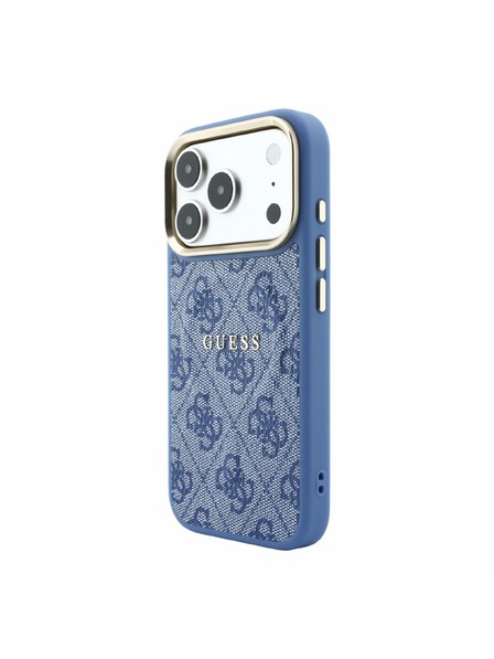 Guess Guess PU Leather 4G Gold Frame Embossed MagSafe Заден калъф за iPhone 18 Pro Blue