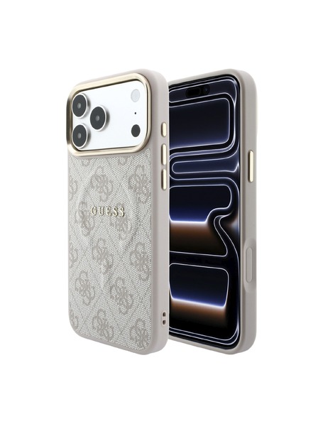 Guess Guess PU Leather 4G Gold Frame Embossed MagSafe Заден калъф за iPhone 18 Pro Pink