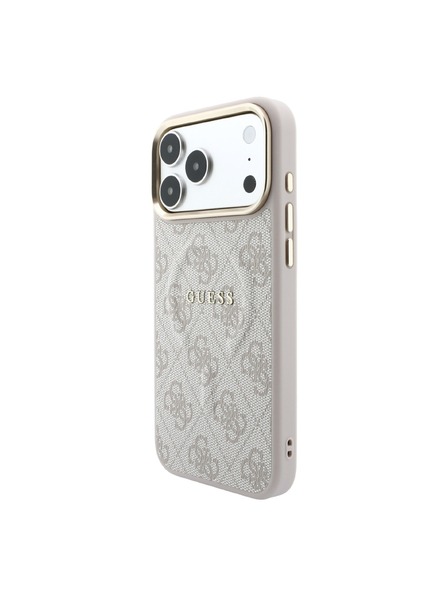 Guess Guess PU Leather 4G Gold Frame Embossed MagSafe Заден калъф за iPhone 18 Pro Pink