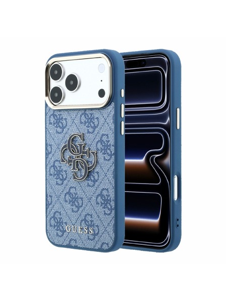 Guess Guess PU 4G Resin Metal Logo Заден калъф за iPhone 18 Pro Blue