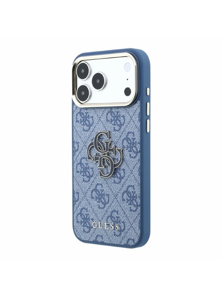 Guess Guess PU 4G Resin Metal Logo Заден калъф за iPhone 18 Pro Blue