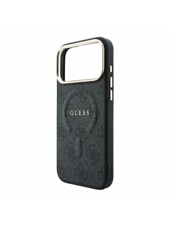 Guess Guess PU Leather 4G Gold Frame Embossed MagSafe Заден калъф за iPhone 18 Pro Black
