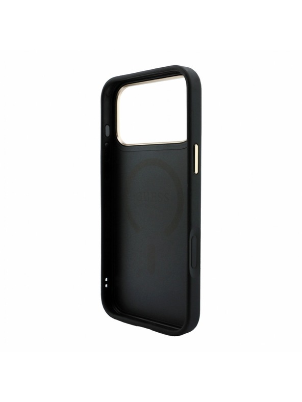 Guess Guess PU Leather 4G Gold Frame Embossed MagSafe Заден калъф за iPhone 18 Pro Black