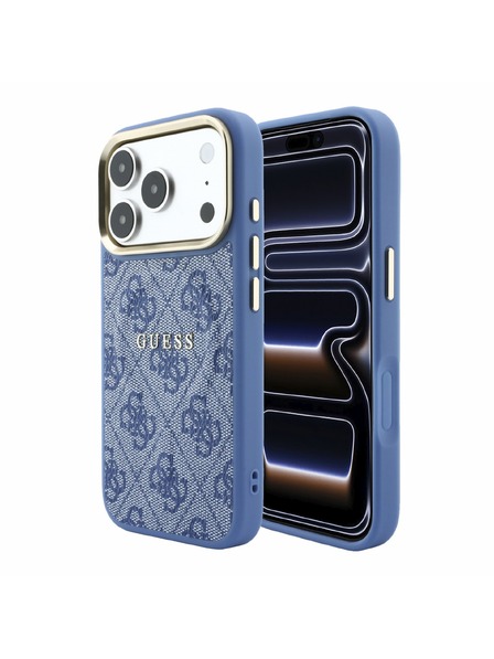 Guess Guess PU Leather 4G Gold Frame Embossed MagSafe Задна корица за iPhone 18 Pro Max Blue