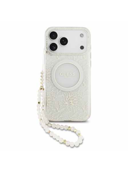 Guess Guess IML Flowers Allover Лента MagSafe Задна корица за iPhone 18 Pro Max White