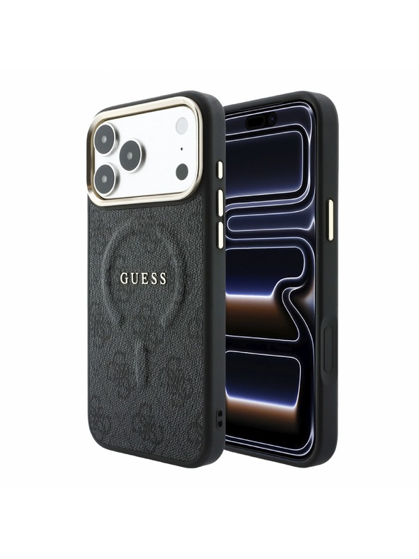 Guess Guess PU Leather 4G Gold Frame Embossed MagSafe Задна корица за iPhone 18 Pro Max Black