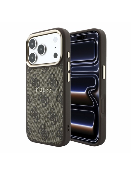 Guess Guess PU Leather 4G Gold Frame Embossed MagSafe Задна корица за iPhone 18 Pro Max Brown