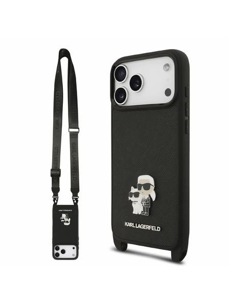 Karl Lagerfeld Karl Lagerfeld Saffiano Crossbody Лента Karl and Choupette Корица за iPhone 18 Pro Max Black