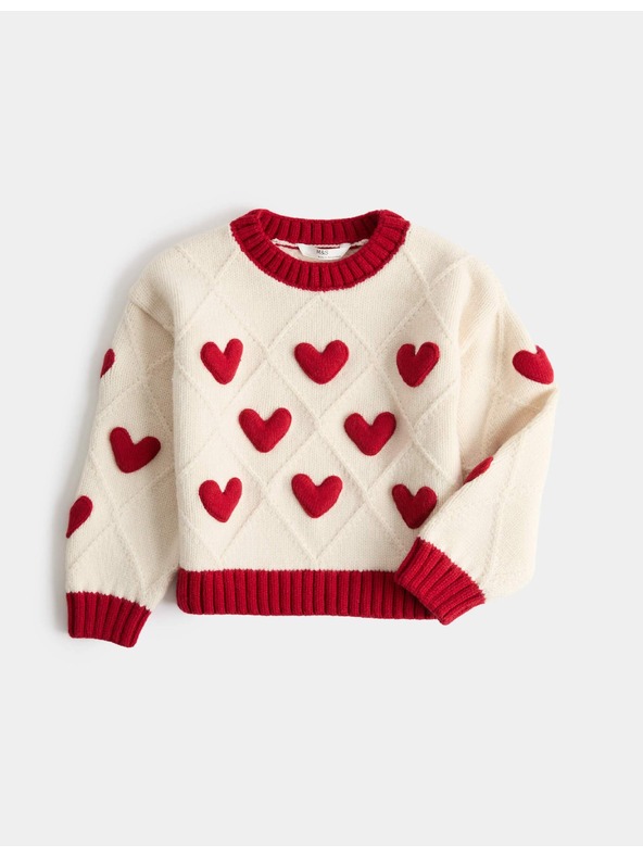 Marks & Spencer Пуловер с плетен сърдечен модел (2–8 години) Marks & Spencer кремава