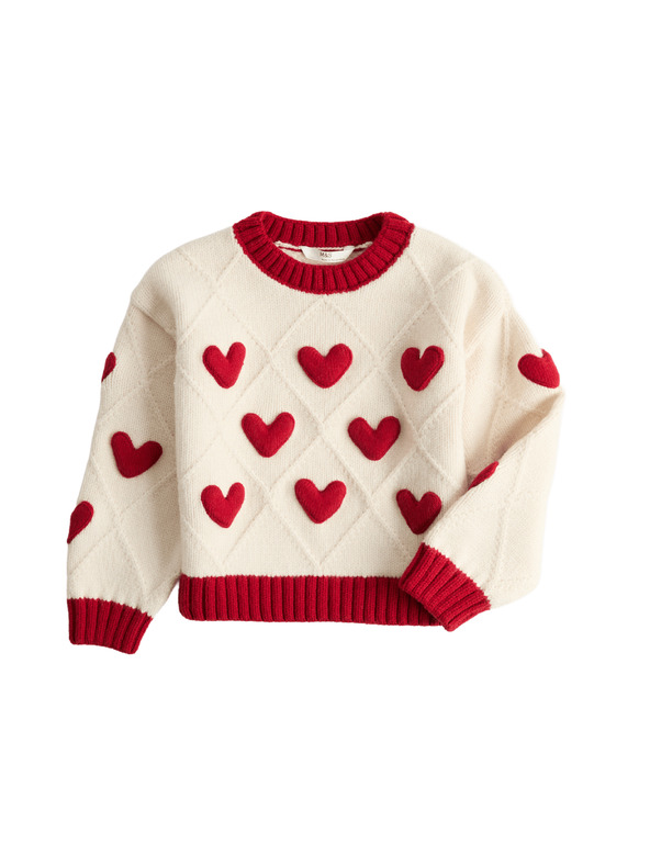 Marks & Spencer Пуловер с плетен сърдечен модел (2–8 години) Marks & Spencer кремава