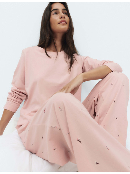 Marks & Spencer Пижамена комплект от чист памук с печат Marks & Spencer розова