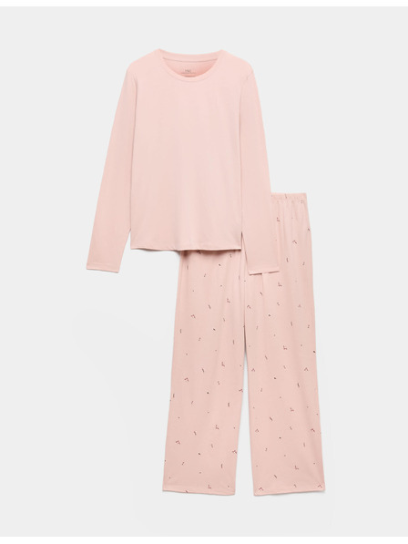 Marks & Spencer Пижамена комплект от чист памук с печат Marks & Spencer розова