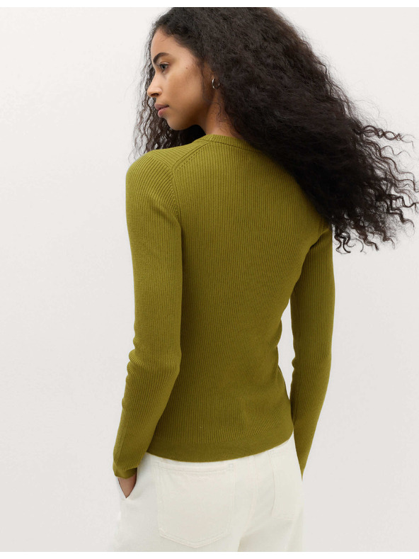 Marks & Spencer Прилепнал ребрист пуловер с кръгъл деколте Marks & Spencer зелен