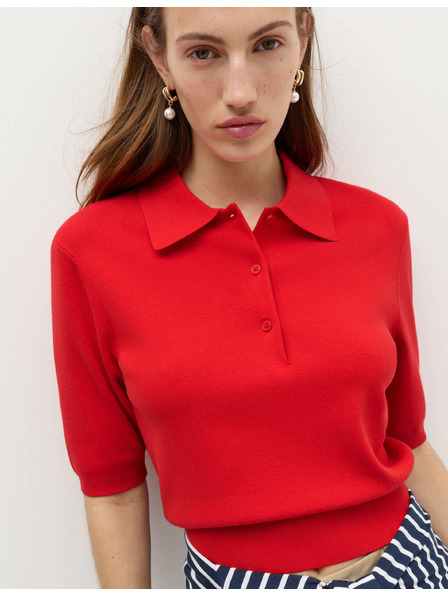 Marks & Spencer Плетен съкратен топ с яка Marks & Spencer червен