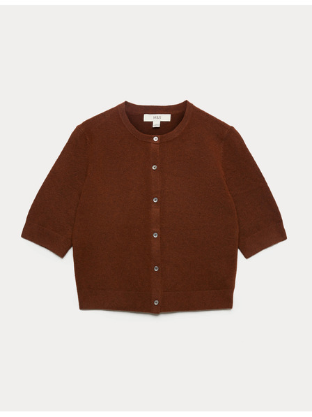 Marks & Spencer Съкратен кардиган с копчета отпред и въздушна прежда Marks & Spencer кафяв